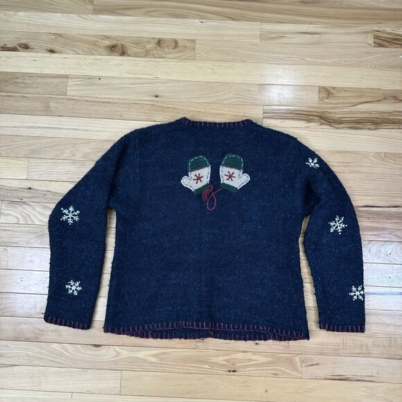 VTG Croft & Barrow Holiday Blue Sweater Mittens Snowflake Size Pro Petite Med - Picture 3 of 4